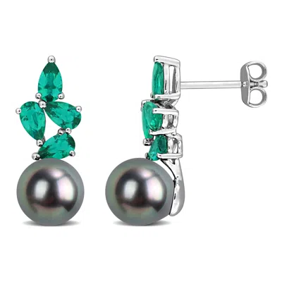 Mimi & Max 8-8.5mm Cultured Freshwater Pearl 1 2/5ct Tgw Citrine Drop Earrings In Yellow Silver In Green