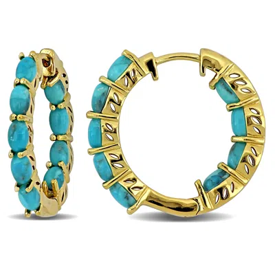 Mimi & Max 3 3/4ct Tgw Composite Light Blue Turquoise Inside Outside Hoop Earrings In Yellow Silver In Blue
