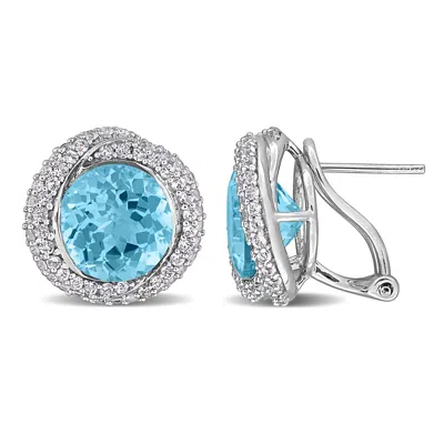 Mimi & Max 7 3/5ct Tgw Citrine And White Topaz Halo Earrings With Omega Closures In Sterling Silver In Blue