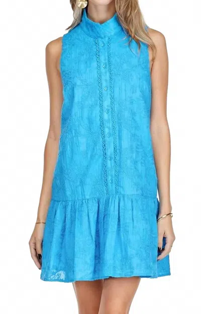 Joy Joy Eyelet Detail Mini Dress In Turquoise In Blue