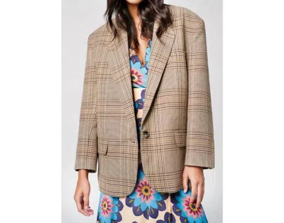 Smythe Massive One Button Blazer In Brown Plaid In Yellow