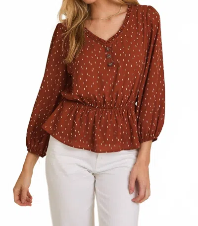 Gilli V-neck Button-up Long Sleeve Shirt In Rust-ivory Abstract In Animal Print