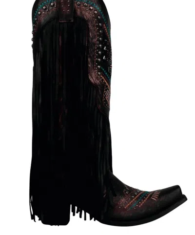 Corral Women's Crystals Lamb Fringe Boot In Black Multicolor In Multi