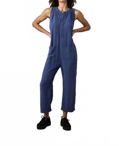 Nsf Silva Linen Blend Canvas Romper In Indigo In Blue