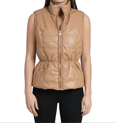 Love Token Chlo Puffer Vest With Cinched Waist In Camel In Brown