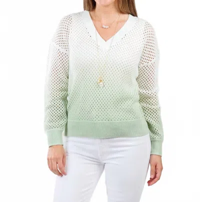 J. Society Women's Ombre Mesh V Neck Sweater In Sage In Green