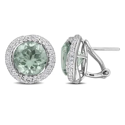 Mimi & Max 7 3/5ct Tgw Citrine And White Topaz Halo Earrings With Omega Closures In Sterling Silver In Metallic