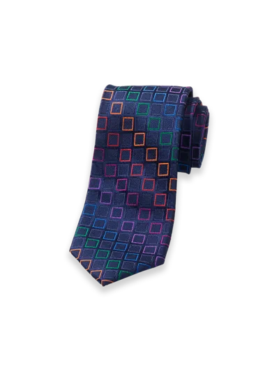 Paul Fredrick Geometric Woven Silk Tie In Blue