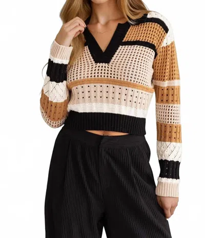 Le Lis Collared V-neck Sweater In Multi In Brown
