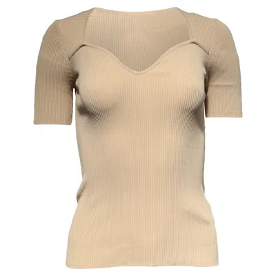 Sandro V-neck Top In Beige Viscose In Animal Print