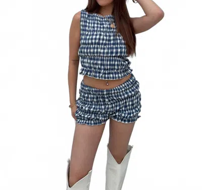 Pretty Garbage Tailgate Smocked Shorts In Navy In Blue
