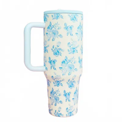Rock Paper Scissors Women's Floral Print 40oz Tumbler In Cream & Blue In White