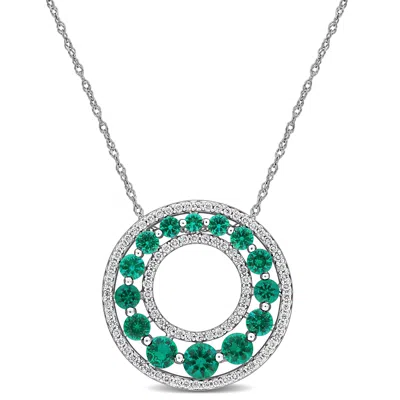 Mimi & Max Created Forver 1 4/5ct Tgw Created Blue Sapphire 1/3ct Tw Lab-grown Diamond Necklace 14k White Gold In Multi