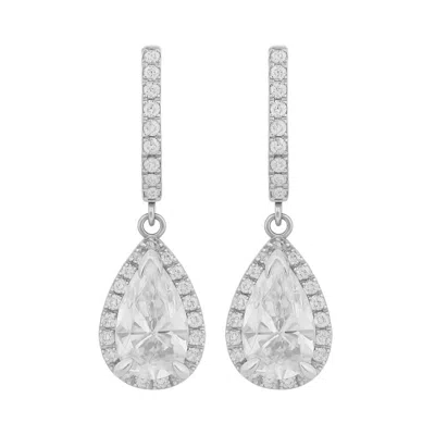 Allyanna Gifts Women's Moissanite Pear Shape Halo Drop Huggie Earrings In Sterling Silver In Silver