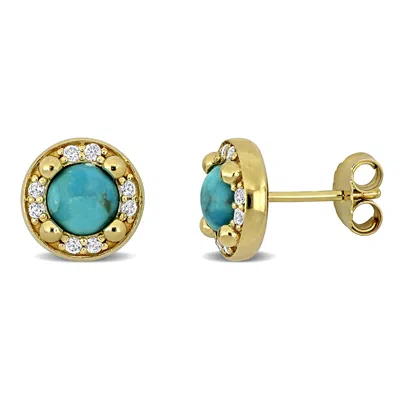 Mimi & Max 2 1/4ct Tgw Light Blue Turquoise Created White Sapphire Halo Stud Earrings Yellow Silver In Gold