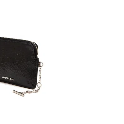 Alexander Mcqueen T-bar Zip Coin Leather Pouch In Black
