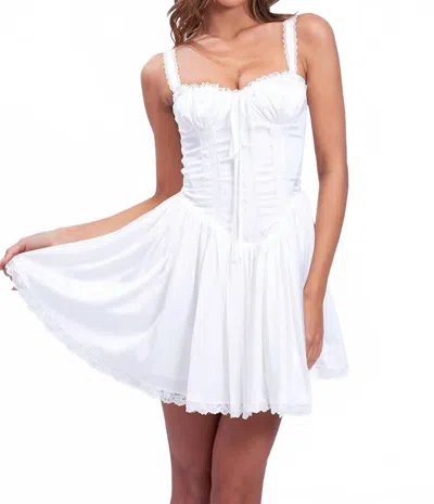 Sky To Moon Satin Corset Lace Trim Mini Dress In White In White