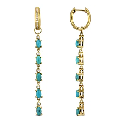 Mimi & Max 2 1/10ct Tgw Light Blue Turquoise Created White Sapphire Linear Earrings Yellow Silver In Gold
