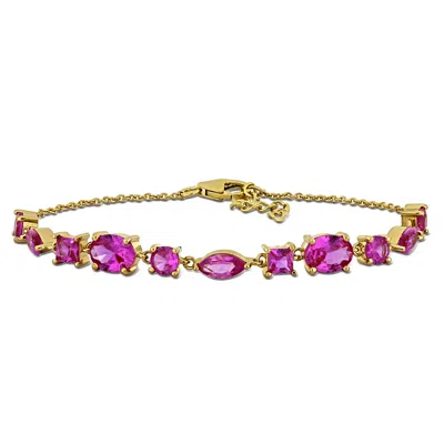 Mimi & Max 7ct Tgw Multi-shapred Created Pink Sapphire Bracelet In Yellow Silver-7.5 In + 1 Ext In Gold
