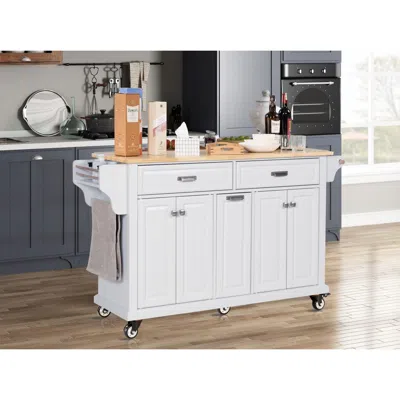 Streamdale Furniture Streamdale Cambridge Natural Wood Top Kitchen Island With Storage In White