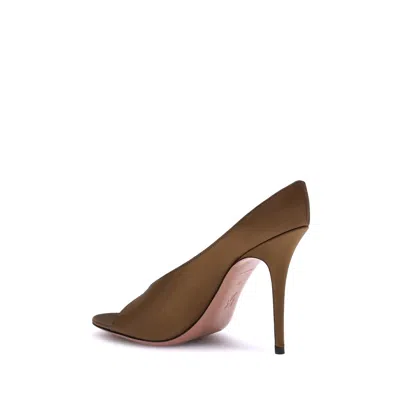 Amina Muaddi Brown Calf Leather Bos Taurus High Heel Pumps In Brown