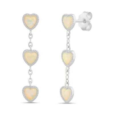Atlanta Jewelers Supply Women's Sterling Opal Triple Dangling Heart Post Earrings In White In Metallic