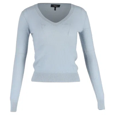 Theory Knitted V-neck Sweater In Light Blue Wool In Blue