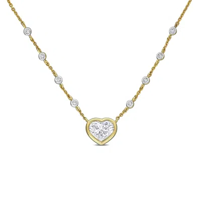 Mimi & Max 1 3/4ct Tgw Natural Sapphire 1/8ct Tw Diamond Heart Necklace 14k Yellow Gold In Gold