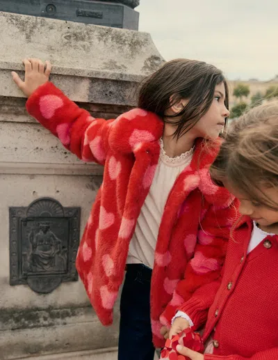 Boden Faux Fur Collared Coat Hearts  In Red