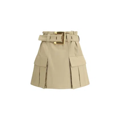 Balmain Gabardine Mini Skirt With Gold-tone Hardware In Neutral