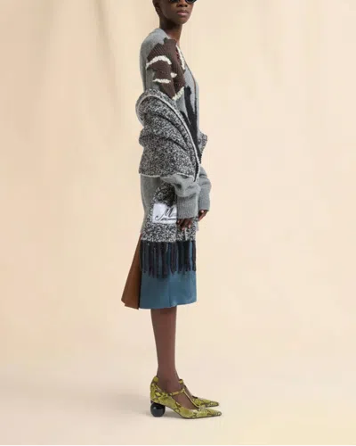 Marni Grey Alpaca Wool Cardigan With Flower Patch In Gray