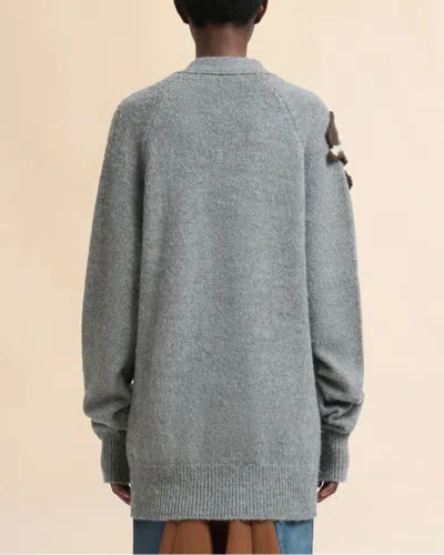 Marni Grey Alpaca Wool Cardigan With Flower Patch In Gray