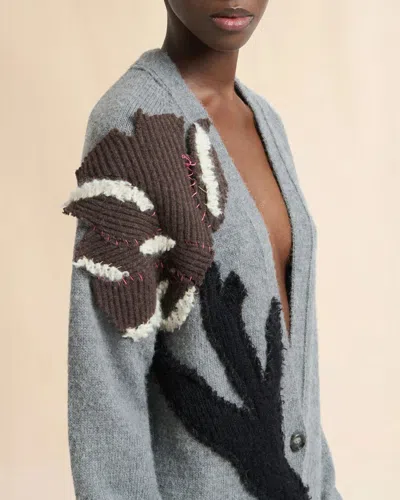 Marni Grey Alpaca Wool Cardigan With Flower Patch In Gray