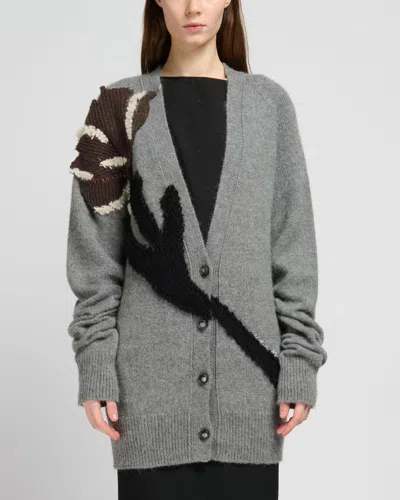 Marni Grey Alpaca Wool Cardigan With Flower Patch In Gray