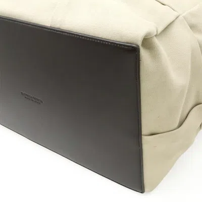 Pre-owned Bottega Veneta Beige Dark Brown Grayish Canvas Leather Tote Bag ()