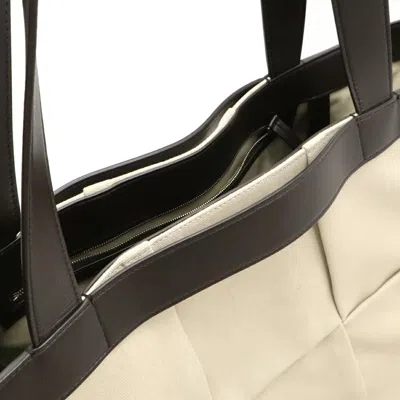 Pre-owned Bottega Veneta Beige Dark Brown Grayish Canvas Leather Tote Bag ()