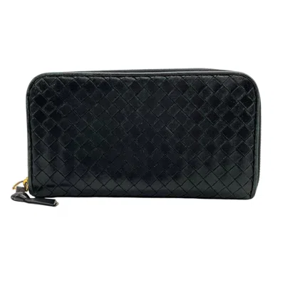 Pre-owned Bottega Veneta Black Intrecciato Long Wallet (bi-fold) ()