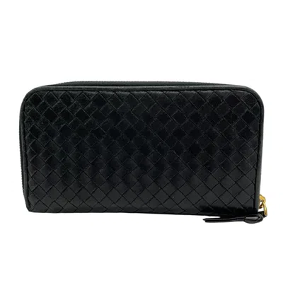 Pre-owned Bottega Veneta Black Intrecciato Long Wallet (bi-fold) ()