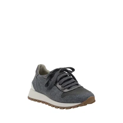 Brunello Cucinelli Gray Fleece Wool Athletic Women's Sneakers In Gray