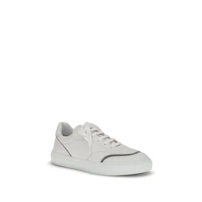Brunello Cucinelli Leather Sneakers With Shiny Details In White