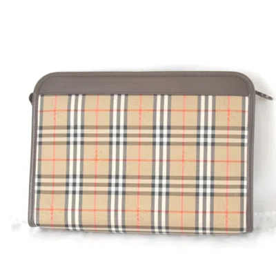 Pre-owned Burberry Beige Canvas Leather Clutch Bag () In Sand