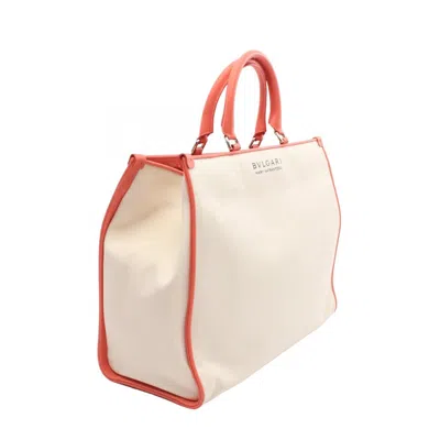 Pre-owned Bvlgari Multi-color Red Color White Canvas Leather Tote Bag ()
