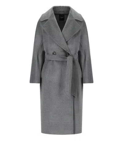 Max Mara Resina Grey Belted Coat In Animal Print