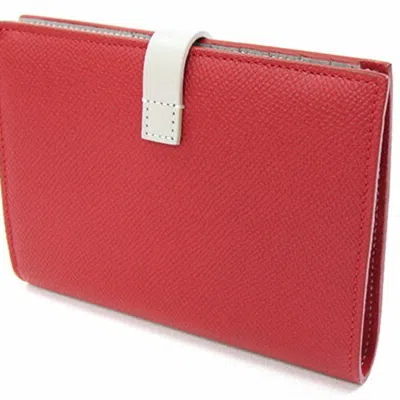 Pre-owned Celine Light Gray Red Color Leather Wallet (bi-fold) ()