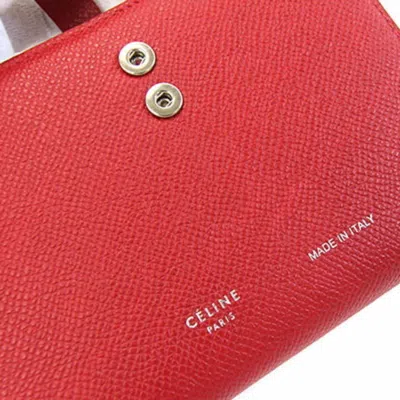 Pre-owned Celine Light Gray Red Color Leather Wallet (bi-fold) ()