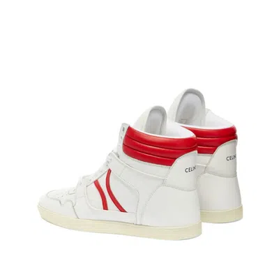 Celine White Lamb Leather High Top Men's Sneakers In White