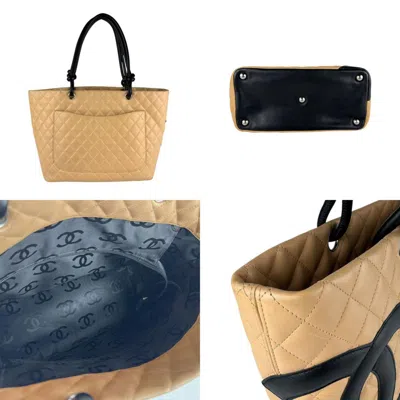 Pre-owned Chanel Beige Black Cambon Ligne Shoulder Bag Tote Bag () In Multi