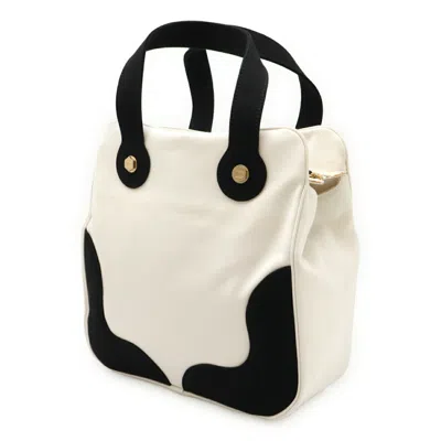 Pre-owned Chanel Black Ivory White Canvas Leather Handbag Tote Bag ()