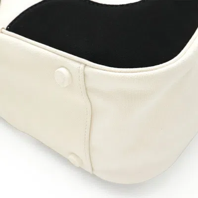 Pre-owned Chanel Black Ivory White Canvas Leather Handbag Tote Bag ()