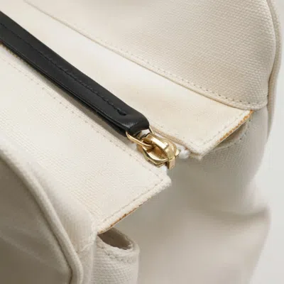 Pre-owned Chanel Black Ivory White Canvas Leather Handbag Tote Bag ()